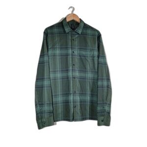 Lululemon Masons Peak Brushed Flannel Shirt Mens L Green Plaid Button Up Light